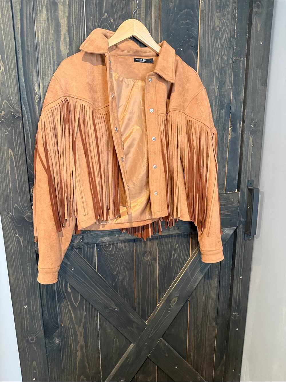 Nasty Gal Tan Suede Fringe Jacket